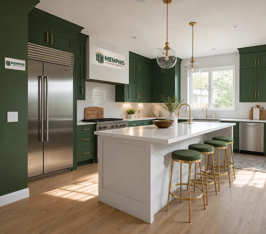 Finished Memphis kitchen with aligned cabinet doors and drawers, clean reveals, and a timeless professionally installed finish